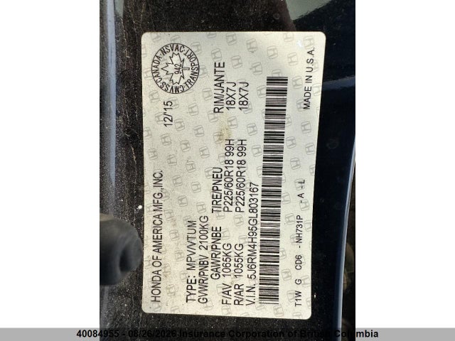 Honda CR-V 2016 5J6RM4H95GL803167 Image 22