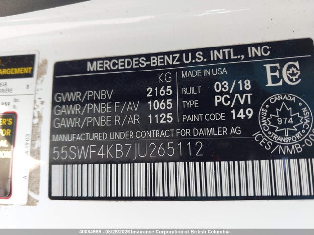55SWF4KB7JU265112 Mercedes-Benz C 300 4matic