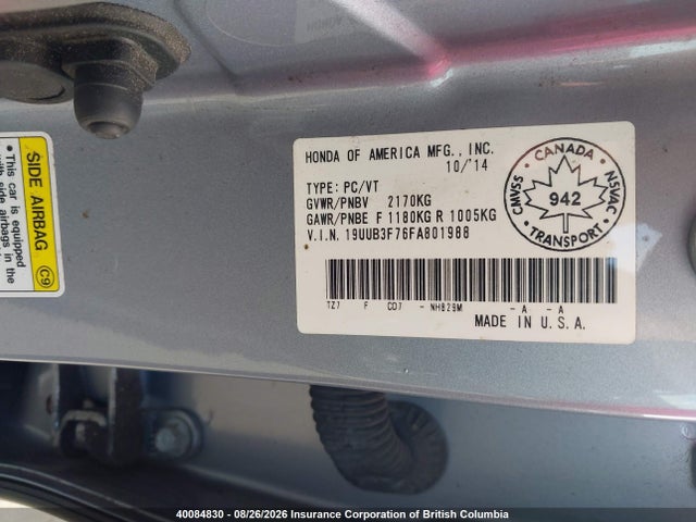 2015 Acura Tlx Advance მანქანა იყიდება აუქციონზე, vin: 19UUB3F76FA801988, აუქციონის ნომერი: 40084830