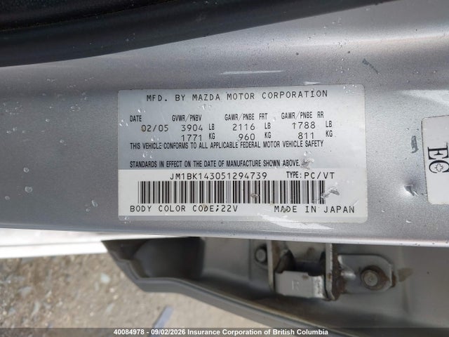 Aukcja sprzedaży 2005 Mazda 3 Hatchback, vin: JM1BK143051294739, numer aukcji: 40084978