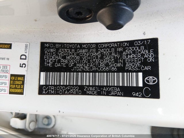 JTDZN3EUXHJ068186 Toyota PRIUS V