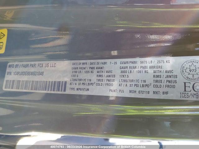 Aukcja sprzedaży 2025 Jeep Wrangler Sport, vin: 1C4PJXDG9SW631048, numer aukcji: 40074793