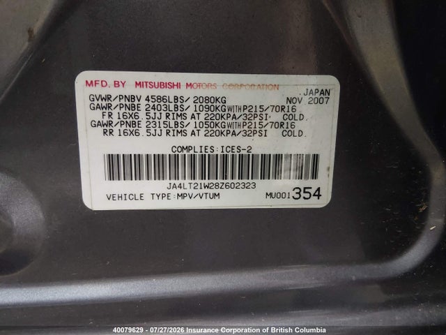 Продаж на аукціоні авто 2008 Mitsubishi Outlander Es, vin: JA4LT21W28Z602323, номер лоту: 40079629