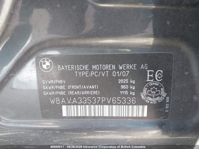 Продаж на аукціоні авто 2007 Bmw 328i, vin: WBAVA33537PV65336, номер лоту: 40085011