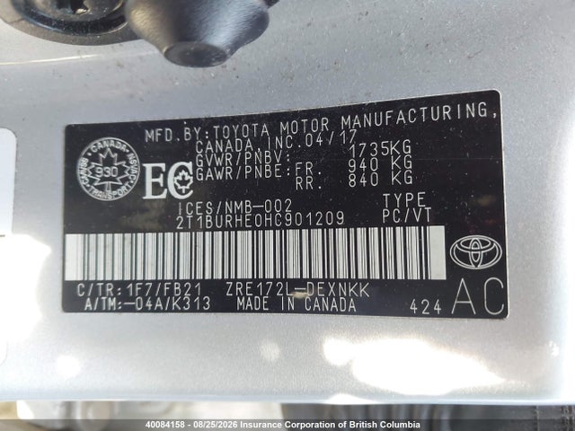2T1BURHE0HC901209 Toyota Corolla L/le/xle/se/xse