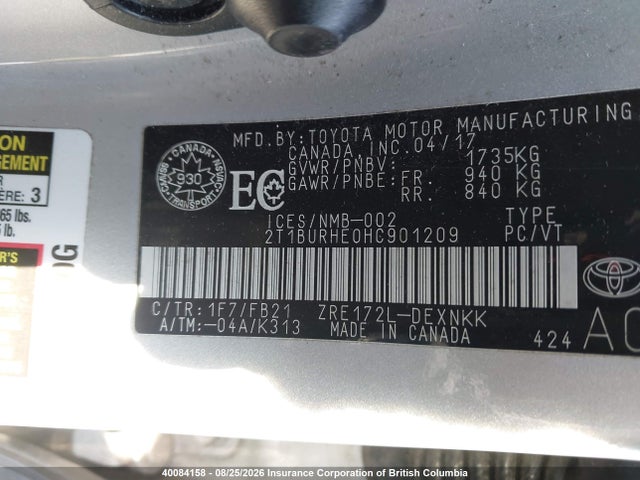 2T1BURHE0HC901209 Toyota Corolla L/le/xle/se/xse