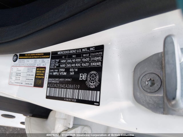 40079212 :رقم المزاد ، 4JGDA2EB4EA386519 vin ، 2014 Mercedes-benz Ml 350 Bluetec مزاد بيع