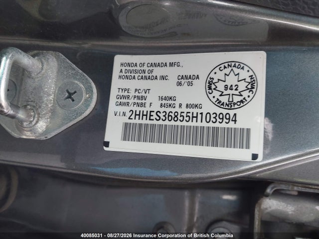 Aukcja sprzedaży 2005 Acura El, vin: 2HHES36855H103994, numer aukcji: 40085031
