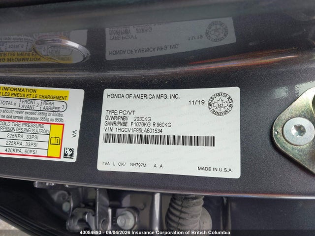 Honda Accord Touring 2020 1HGCV1F95LA801534 Image 9