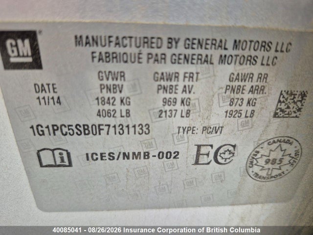 1G1PC5SB0F7131133 Chevrolet Cruze