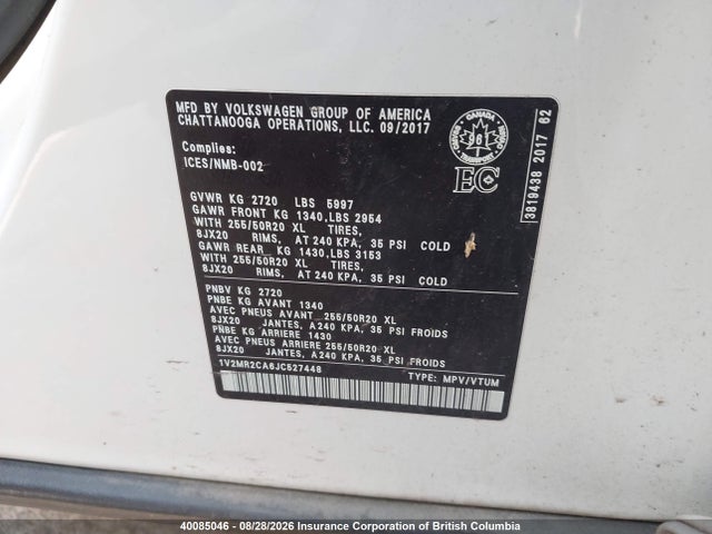 Volkswagen Atlas 2018 1V2MR2CA6JC527448 Image 9