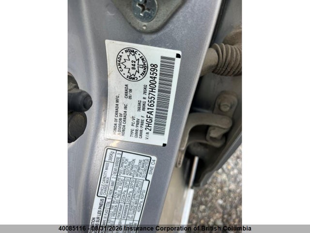 Продажа на аукционе авто 2007 Honda Civic, vin: 2HGFA16557H004598, номер лота: 40085116