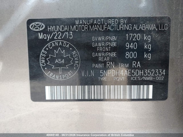 Продаж на аукціоні авто 2013 Hyundai Elantra Gls/limited, vin: 5NPDH4AE5DH352334, номер лоту: 40085148