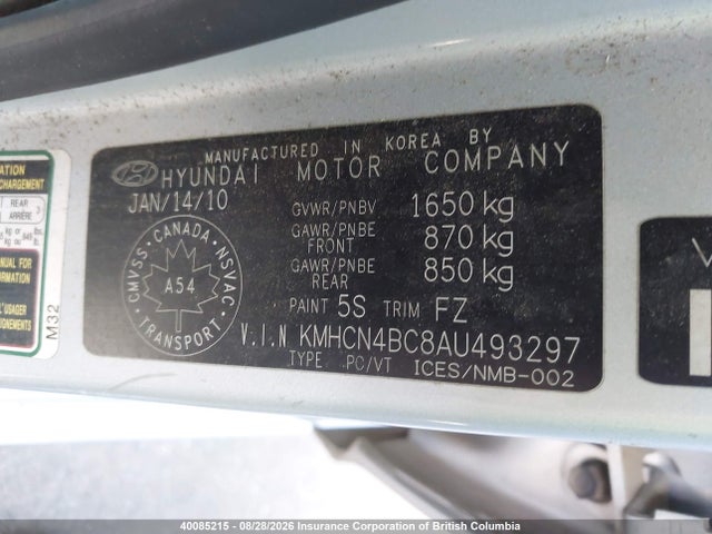 2010 Hyundai Accent Gl მანქანა იყიდება აუქციონზე, vin: KMHCN4BC8AU493297, აუქციონის ნომერი: 40085215