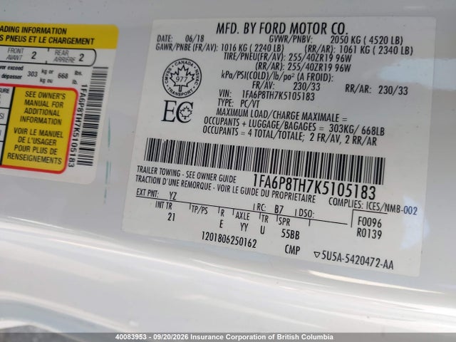 Ford Mustang Ecoboost 2019 1FA6P8TH7K5105183 Image 9