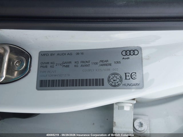 Aukcja sprzedaży 2017 Audi S3, vin: WAUF1GFF9H1021279, numer aukcji: 40085219