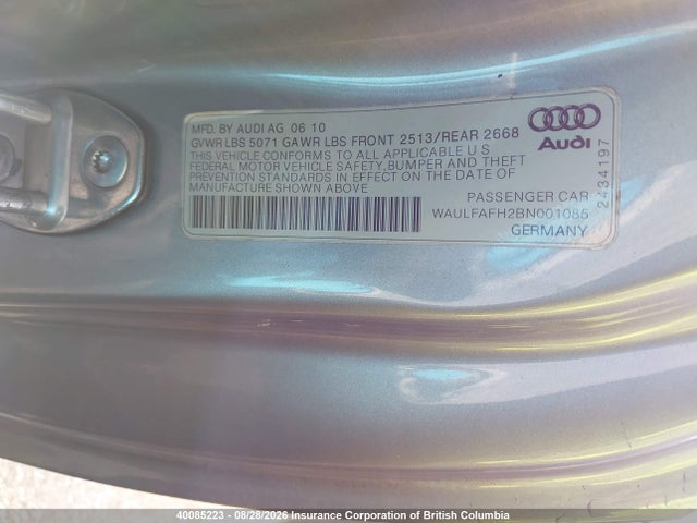 Aukcja sprzedaży 2011 Audi A5, vin: WAULFAFH2BN001085, numer aukcji: 40085223
