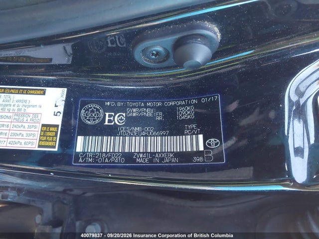 JTDZN3EU4HJ066997 Toyota PRIUS V