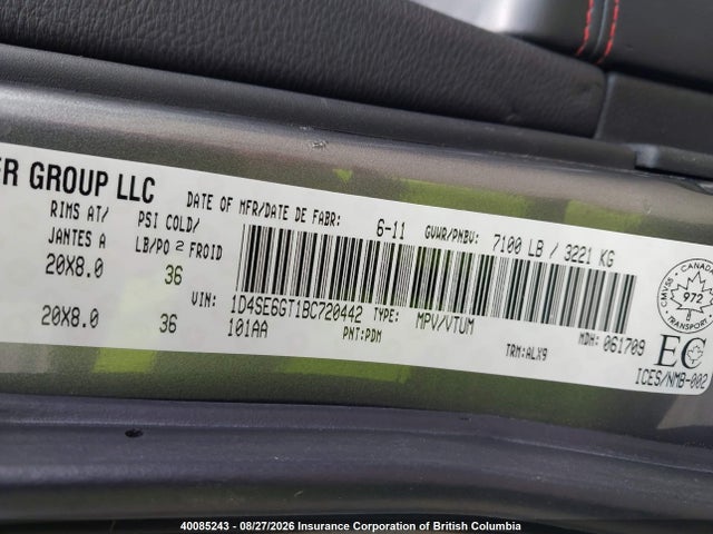 Aukcja sprzedaży 2011 Dodge Durango R/t, vin: 1D4SE6GT1BC720442, numer aukcji: 40085243
