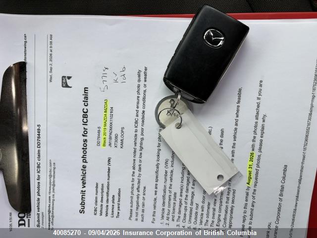 Продажа на аукционе авто 2019 Mazda 3 Mazda Gt, vin: JM1BPADMXK1102104, номер лота: 40085270