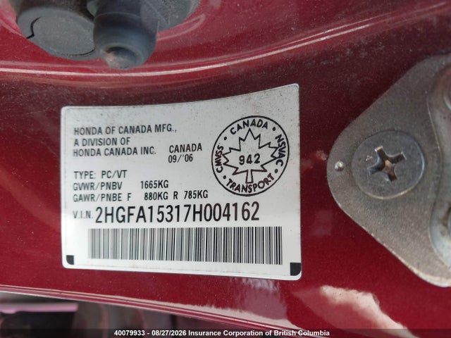 Aukcja sprzedaży 2007 Honda Civic Dx, vin: 2HGFA15317H004162, numer aukcji: 40079933