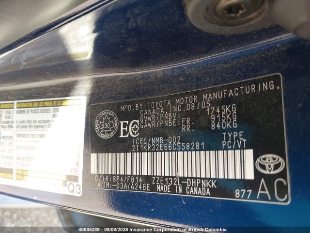 40085289 :رقم المزاد ، 2T1KR32E66C558281 vin ، 2006 Toyota Matrix Xr/xrs مزاد بيع