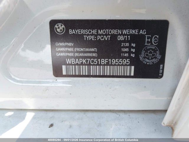 Продаж на аукціоні авто 2011 Bmw 328i, vin: WBAPK7C51BF195595, номер лоту: 40085294