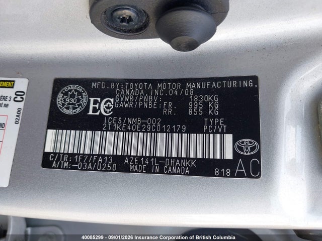Aukcja sprzedaży 2009 Toyota Corolla Matrix S, vin: 2T1KE40E29C012179, numer aukcji: 40085299