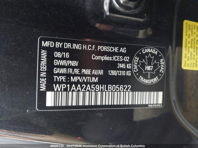 Porsche Macan 2017 WP1AA2A59HLB05622 Image 9