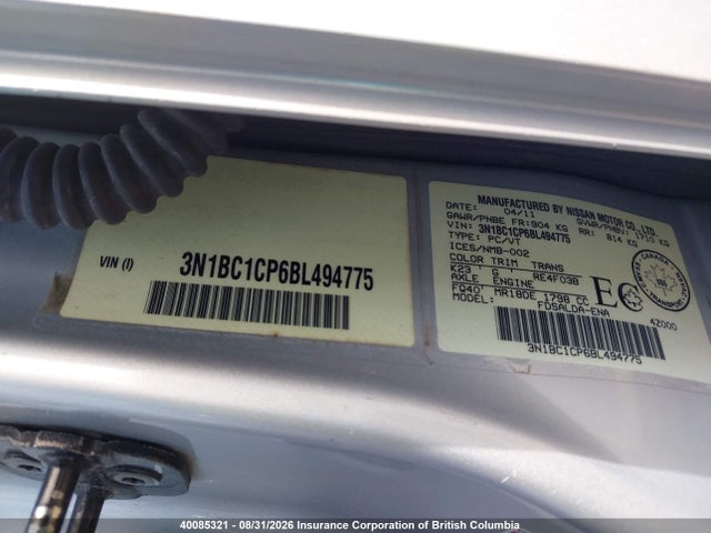 Aukcja sprzedaży 2011 Nissan Versa, vin: 3N1BC1CP6BL494775, numer aukcji: 40085321