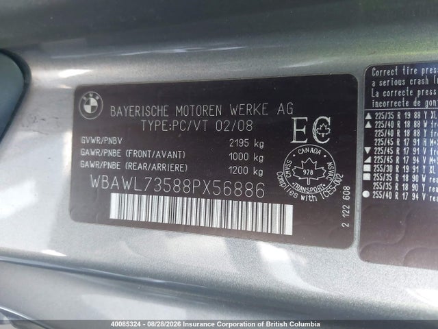 Продаж на аукціоні авто 2008 Bmw 3-series, vin: WBAWL73588PX56886, номер лоту: 40085324