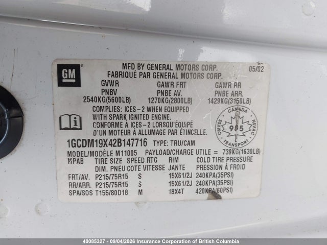 Продажа на аукционе авто 2002 Chevrolet Astro, vin: 1GCDM19X42B147716, номер лота: 40085327