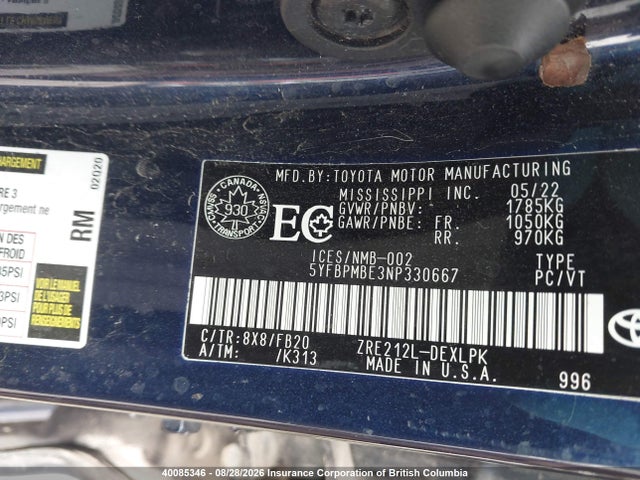 Toyota Corolla Le/xle 2022 5YFBPMBE3NP330667 Image 9