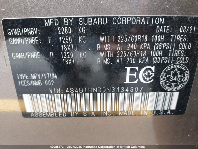 Subaru Outback Limited Xt 2022 4S4BTHND9N3134307 Image 9