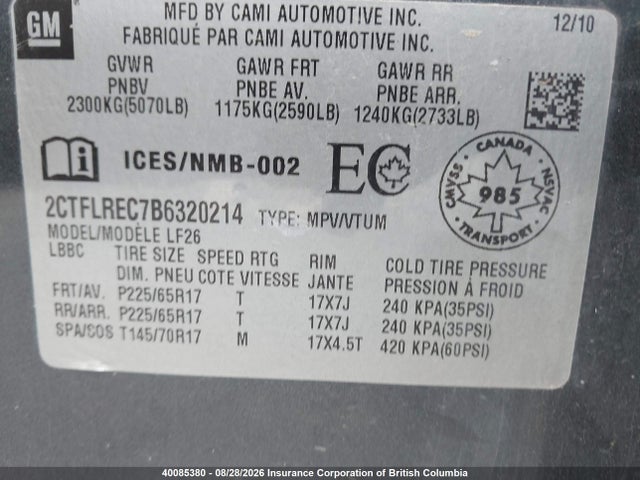 Aukcja sprzedaży 2011 Gmc Terrain Sle, vin: 2CTFLREC7B6320214, numer aukcji: 40085380