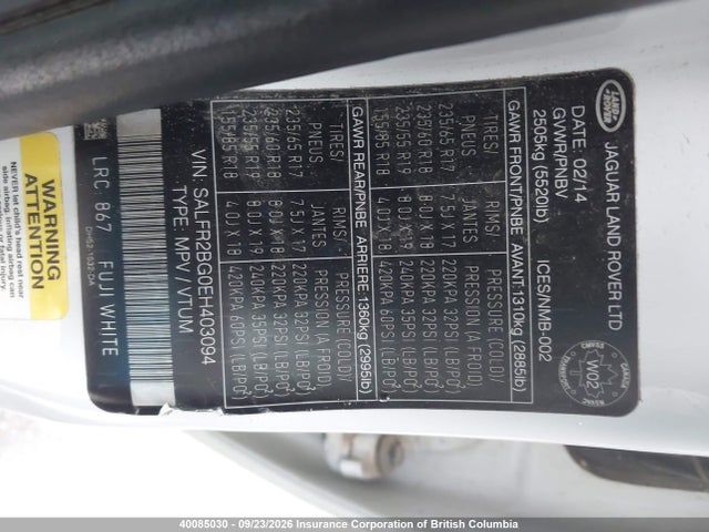 Продаж на аукціоні авто 2014 Land Rover Lr2 Hse, vin: SALFR2BG0EH403094, номер лоту: 40085030