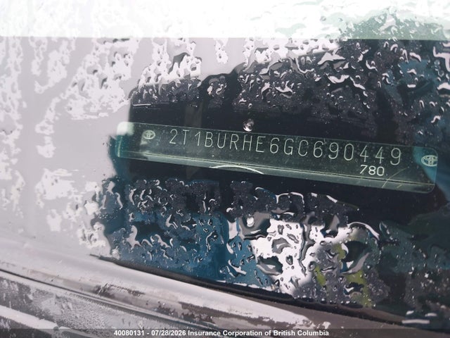 40080131 :رقم المزاد ، 2T1BURHE6GC690449 vin ، 2016 Toyota Corolla L/le/le Pls/prm/s/s Pls مزاد بيع