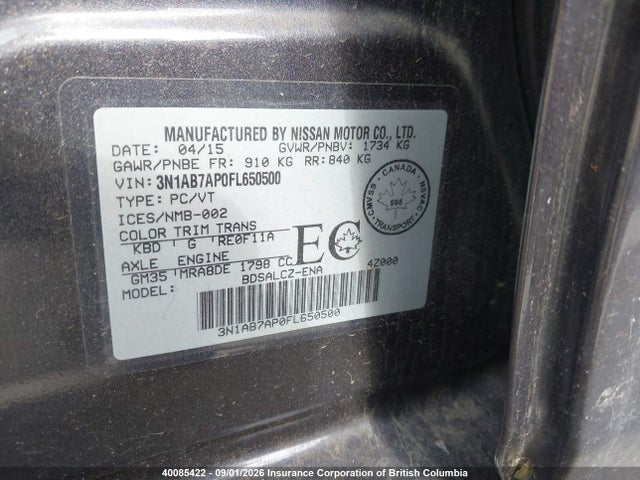 3N1AB7AP0FL650500 Nissan Sentra S/sv/sr/sl