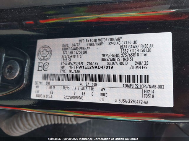 Ford F150 Supercrew 2022 1FTFW1E52NKD47019 Image 9