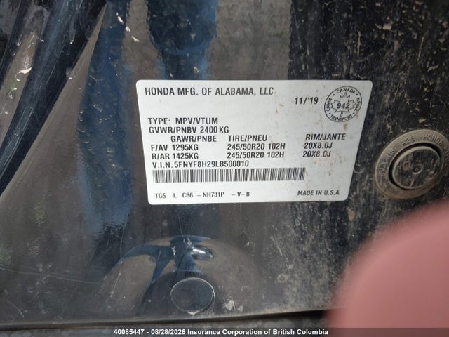 5FNYF8H29LB500010 Honda Passport Sport