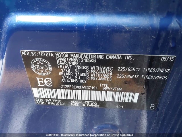 Aukcja sprzedaży 2015 Toyota Rav4 Le, vin: 2T3BFREV0FW337191, numer aukcji: 40081510