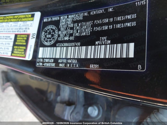 Aukcja sprzedaży 2016 Toyota Venza Xle, vin: 4T3ZA3BB6GU097490, numer aukcji: 40080326