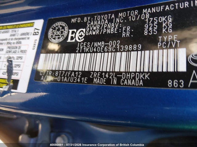 40080881 :رقم المزاد ، 2T1KU40E69C139889 vin ، 2009 Toyota Corolla Matrix مزاد بيع