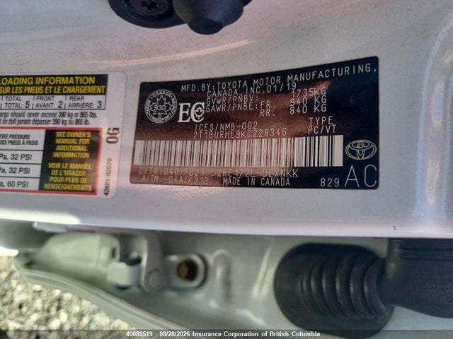 2T1BURHE9KC228346 Toyota Corolla L/le/xle/se/xse