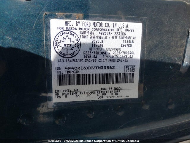 Продажа на аукционе авто 1997 Mazda B4000 Cab Plus, vin: 4F4CR16XXVTM33562, номер лота: 40080550