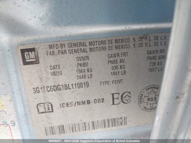 40085527 :رقم المزاد ، 3G1TC6DG3BL110019 vin ، 2011 Chevrolet Aveo مزاد بيع