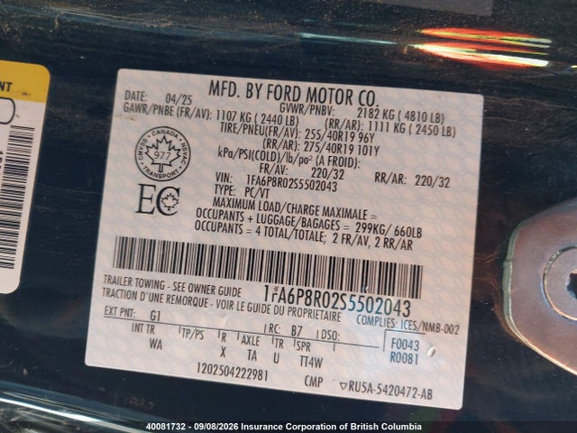Продажа на аукционе авто 2025 Ford Mustang Dark Horse, vin: 1FA6P8R02S5502043, номер лота: 40081732