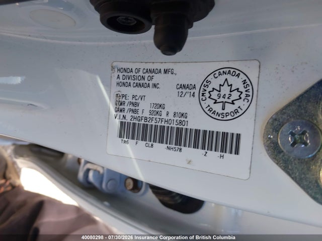 Honda Civic Lx 2015 2HGFB2F57FH015801 Image 9