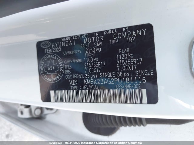 KM8K23AG2PU181116 Hyundai Kona