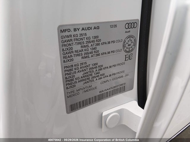 Aukcja sprzedaży 2025 Audi Q5 Progressiv, vin: WA15AAGU9S2126618, numer aukcji: 40070842